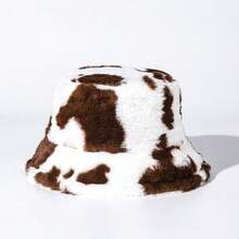 Japanese Style Fashionable Cow Print Bucket Hat For Women, Autumn And Winter, Korean All-Match Bucket Hat With Thickened Warmth Cute Winter Outfits - Multicolor - View 13