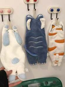 1pc Soft, Absorbent & Quick-Dry Cute Cartoon Elephant, Cat, Rabbit Animal Silhouette Hand Towel, Hanging Bathroom Hand Drying Cloth - Multicolor - View 3