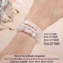 LPBeads Handmade Natural Gemstone Stretch Elastic Bracelet Healing Crystal Round Stone Beads Jewelry Gifts For Women Men,4mm,WhiteSelenite - 白硒酸鹽 - 查看 6
