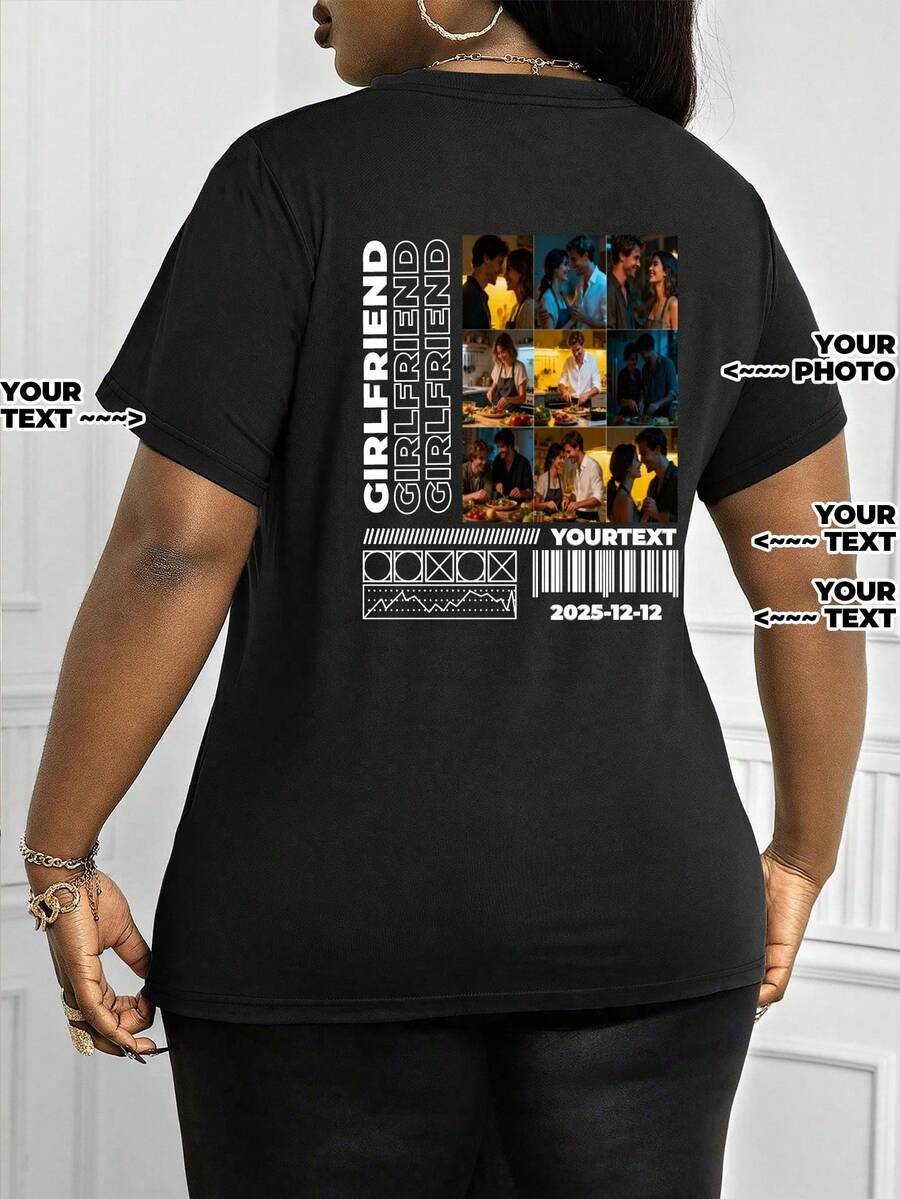 Personalized Couple T-Shirt For Valentine's Day - Print Your Names! The Perfect Choice For A Romantic Dinner And Cozy Movie Night. Super Soft And Breathable. Personalized Christmas Couple T-Shirt - Print Your Cute Nicknames! Essential Item For Holiday Photos And Cuddling By The Fireplace. - Black - View 1