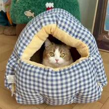 1pc Enclosed Cat Bed, Removable & Washable Cat Nest, Warm Cat House For Small Dogs, Suitable For All Seasons, Half-Enclosed Cat Bed, Cat Sleeping Shelter - Multicolor - View 5
