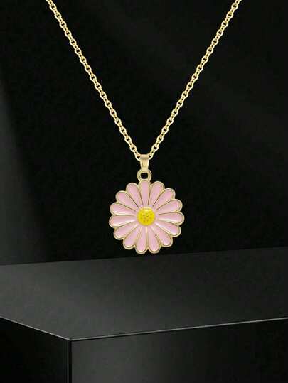 4色精美甜美雏菊吊坠青少年夏季锁骨链项链，搭配不锈钢链条，精致可爱，适合街头派对、旅行、度假、夏季海滩度假等场合，是日常百搭饰品的理想之选。