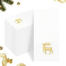 50 Pack Christmas Deer Paper Napkins - Christmas Gold Dinner Napkins - Cloth-Like Disposable Hand Towels For Xmas Holiday Table Bathroom Decor Party,GoldDeer - 金鹿 - 查看 1