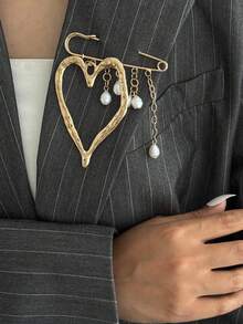 1 Stück Vintage Bohemian übertriebene europäisch-amerikanische französische Ins Lava Herz Brosche, modische Perle Quaste Hose Kette Brosche, unverzichtbarer Schmuck für Frauen, geeignet für Bankette, Partys, Pendlerdekorationen - Verschiedenfarbig - Übersicht 6