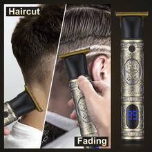 Men's Electric Shaver With Replaceable Sideburn Trimmer, Nose Hair Trimmer, Digital Display, USB Charging, Gift For Men - Bronze - View 4