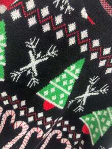 Plus Size Women's Pullover Sweater, European & American Fashion Christmas Element Design, Classic Christmas Tree & Candy Cane Pattern