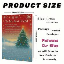 1pc To My Best Friend Christmas Tree Design Card Greeting Card With Envelope Festive Holiday Winter Scene With Stars And Snow Heartfelt Friendship Appreciation Poem Perfect For Friends, Colleagues, Family Members - Multicolor - View 4