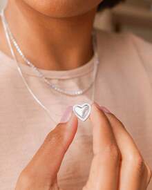 Set Of 2 Fashionable Necklaces For Women, Necklace With Heart Pendant And Sparkling Snake Bone Chain. - Silver - View 4