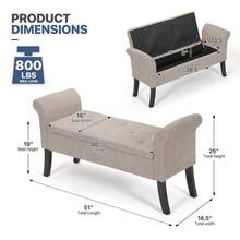 25 Beige Storage Rectangle Living Room Bedroom Lift Top Footstool/Arms - 1 - 查看 4