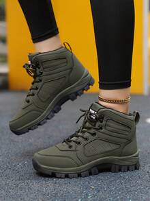 STARNOVO [Eine Größe kleiner wählen]Double Stern High-Top strapazierfähige Wanderschuhe mit dicker Sohle und rutschfester Sohle, Schnürschuhe mit flacher, bequemer Knöchelpassform, neue Herbst/Winter bequeme Damen Große Größen Stiefel Outdoor rutschfeste Wanderschuhe Knöchelstiefel mit weicher Sohle Arbeitsstiefel - Armeegrün - Übersicht 3