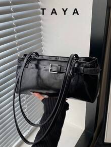 新款时尚简约优雅公文包，PU皮革材质，百搭复古都市风单肩包，复古女士手提包，适合日常使用、约会、通勤，是送给女性的最佳礼物，商务休闲女包，是办公室、商务和工作场合的理想之选。 - 黑色 - 查看 2