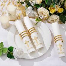 50 Pack Cross Paper Napkins - Baptism Napkins Disposable - Gold Cloth-Like Feel Dinner Paper - Heavy Duty Hand Towels For  Party, Confirmation, Christening, First Communion,White - 白色的 - 查看 4