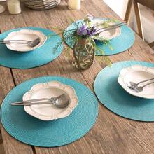 FunWheat Round Braided Placemats Set Of 4 Table Mats For Dining Tables Woven Washable Non-Slip Place Mats 15inch (Turquoise, 4pcs),Turquoise15inchessetof4 - Turquoise15inchessetof4 - View 8