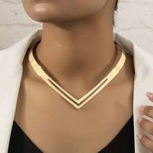 Women's Double Choker In V-Shape, Modern Minimalist Design - 金色 - 查看 2