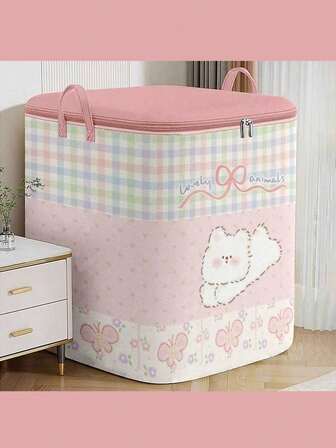 1个大容量可折叠收纳篮，带提手，适合存放婴儿用品，防尘布艺整理箱，可用于收纳婴儿衣物、毯子等，卡通动物图案，可放置于床下