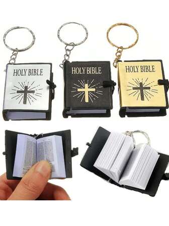 1pc Bible Cross Book Keychain, Unisex Vintage Style Backpack Pendant, Christmas & New Year Gift
