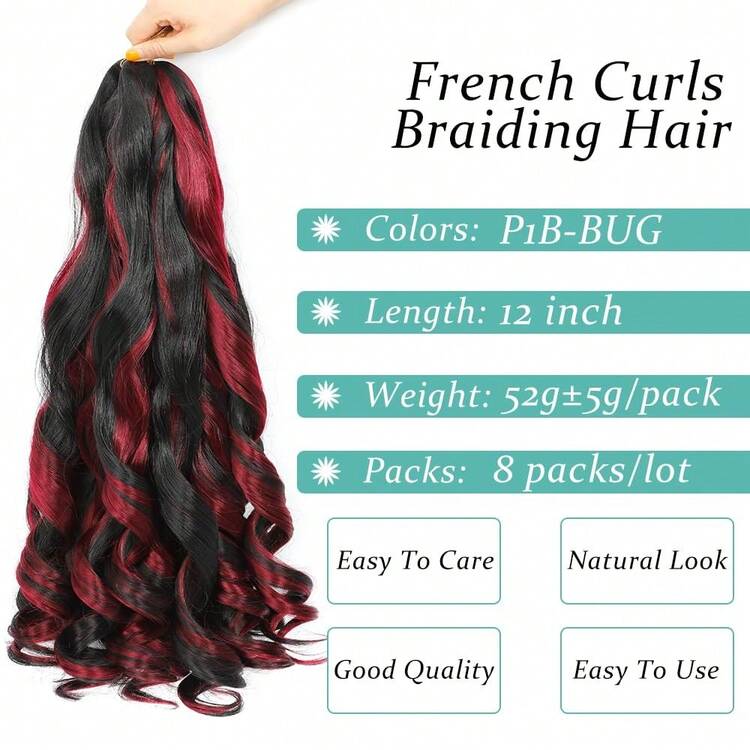 French Curl Braiding Hair, 12 Inch Curly Braiding Hair 8 Packs Bouncy French Curl Crochet Braids For  Pre Stretched Loose Wavy Extensions (P1B/BUG, 12Inch),P1B/BUG - P1B/BUG - 查看 3