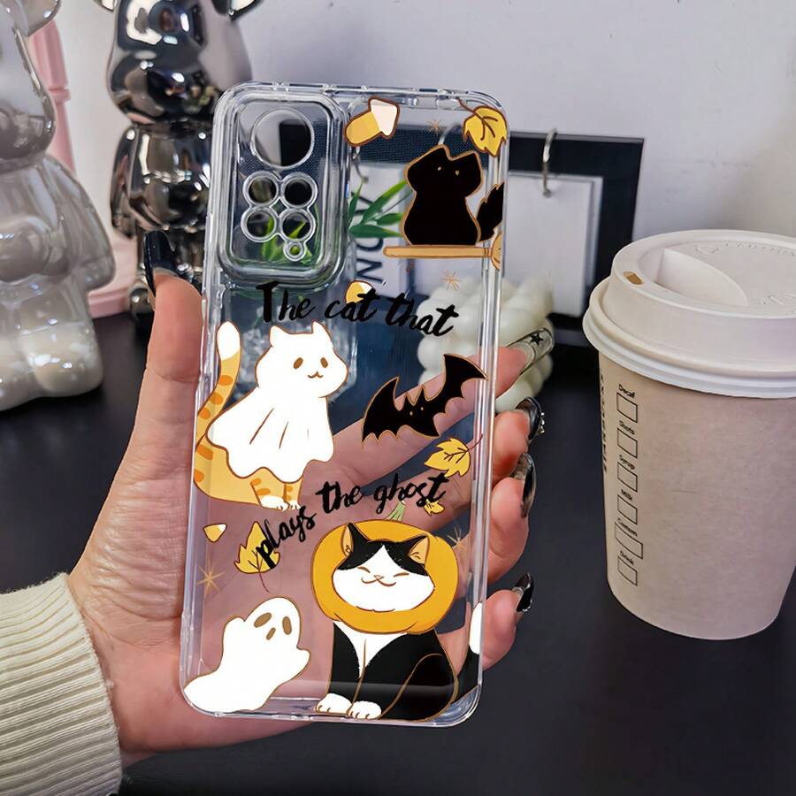 Funda Transparente de Gato de Navidad para Xiaomi Redmi Note 13 Pro/Note 13/Note 13R/Note 12 Pro/Note 11T Pro/Note 12T Pro/Note 11 Pro/Note 10/Note 9 Pro/Note 8 Pro/Note 8/K60/K50/K40S/K30/A3/9i/9C/9A/9/13C/12C/10X/10C/11 Lite/14/12 Lite Funda de Teléfono Cámara TPU a Prueba de Golpes - Colores mixtos - Ver 1