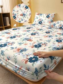 1pc Minimalist Modern Floral Cute Pattern Printed Brushed Fitted Sheet, Bedroom Printed Bed Cover, Bedding (Pillow Case Not Included) - Multicolor - View 1
