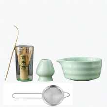 Matcha Eggbeater Set, 5-Piece Matcha Set Including Ceramic Bowl, Bamboo Beater, Spoon, Sieve, And Stand, Complete Set For Tea Ceremony, Matcha Latte, And Matcha Enthusiast Gifts In Pink, White, Green, And Black - Multicolor - View 12