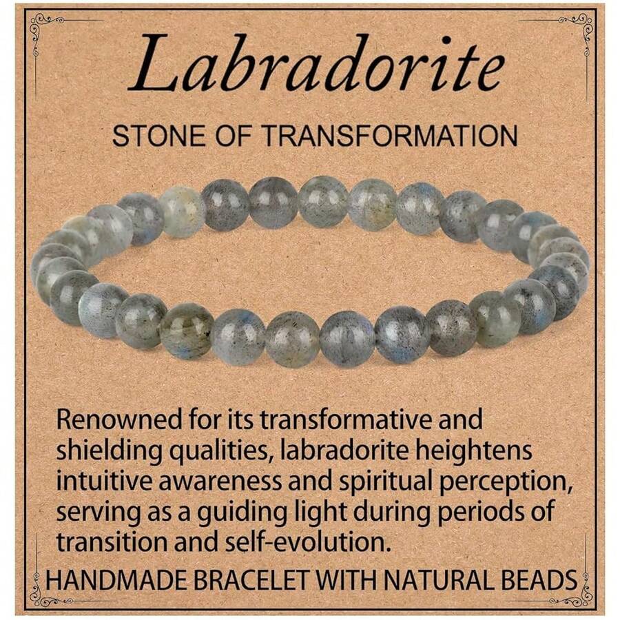 LPBeads Handmade Natural Gemstone Stretch Elastic Bracelet Healing Crystal Round Stone Beads Jewelry Gifts For Women Men,6mm,Labradorite - 拉長石 - 查看 1