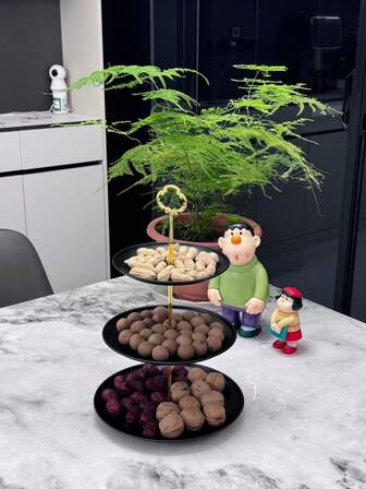 1 Set 2/3 Tier Black Stainless Steel Cake Stand With Gold Crown Handle