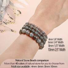 LPBeads Handmade Natural Gemstone Stretch Elastic Bracelet Healing Crystal Round Stone Beads Jewelry Gifts For Women Men,6mm,Labradorite - 拉長石 - 查看 6