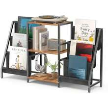 Librero, Estante Organizador con Dos Repisas para Exhibición y Almacenamiento, Mueble para Tocadiscos,Librero Minimalista, Base Ajustable, para Oficina, Salón, Dormitorio(default) - Multicolor - Ver 2