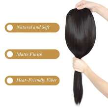 24inch Straight Clips In Hair Extensions Clips On HE008 Hairpieces Synthetic Hair Extensions For Women 5 Clips Per Piece - Black Brown,BlackBrown-Straight - 黑棕色直髮 - 查看 3