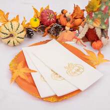 100PCS Than1ks 1giving Napkins Disposable - White And Gold Paper Napkins With Built-In Flatware Pocket Prefolded Cloth Like - Heavy-Duty Linen-Feel Dinner Napkins For Than1ks 1giving & Dinner,Gold-1 - 金-1 - 查看 5