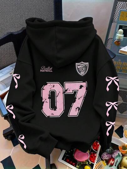 07号蝴蝶结卫衣，黑色可爱女式卫衣，Y2K秋季女装，冬季女装，2025新款秋季女装，女士长袖口袋落肩休闲卫衣