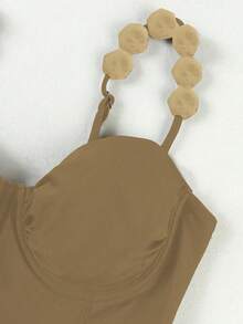 女士奢华纯色连体泳衣 - 性感露背时尚优雅度假沙滩派对泳装，优雅沙滩装，完美适合春夏、女士度假、海滩度假、节日、派对、沙滩活动和日常休闲穿着 - 卡其 - 查看 3