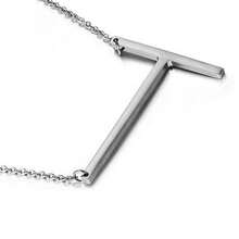MOMOL Sideways Initial Necklace 18K Gold Plated Stainless Steel Large Big Letters Pendant Necklace Script Name Monogram Necklaces For Women,T - t - 查看 1
