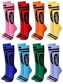 4 Pcs Colorful Striped Knee High Socks, Fashionable, Innovative, Skin-Friendly, Soft & Tight-Fitting, Suitable For Women - Multicolor - View 1