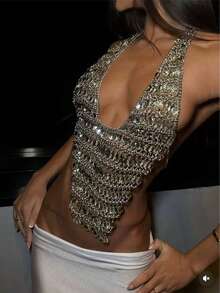 1pc Black Y2K Style Sexy Body Chain, Handmade Faux Pearl Accessory For Nightclub, Party And Gathering, Also A Great Gift For Women - Transparent White - View 14