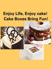 10个/1个/蛋糕盒带蛋糕底板（10个盒子和10个底板），12x12x8英寸/10x10x8英寸白色烘焙盒，带抽绳，适用于蛋糕、饼干、糕点、馅饼、婚礼、生日、万圣节等场合。 - 白色+底托 - 查看 8