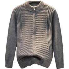 Abrigo de manga larga con cremallera para hombre, abrigo grueso con cuello redondo, chaquetas de punto slido - G + Gris - Ver 1