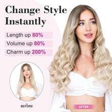 20inch 1-Pack 3/4 Full Head Curly Wave Clips In On Synthetic Hair Extensions HE008 Hair Pieces For Women 5 Clips 4.5 Oz Per Piece - Chocolate Brown With Highlights,ChocolateBrownwithHighlights - 巧克力棕色高光 - 查看 7