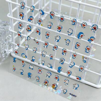 Doraemon Bộ 10 miếng dán trang trí bằng PVC trong suốt, chống thấm nước, hình hoạt hình, thích hợp làm quà tặng năm mới/Ngày lễ tình nhân/Lễ Phục sinh [Mẫu ngẫu nhiên]