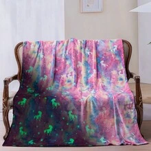 Glow-In-The-Dark Blanket, Birthday, Christmas, Easter Gift - Soft Plush Flannel Throw Blanket, Gradient Ombre White Pony & Star Print Pattern. Ideal Gift For Kids, Grandchildren, Babies, Toddlers, Birthdays, Christmas! - Multicolor - View 2