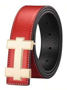 MMJ Finswift Luxury Men's Gold H Letter Embossed Smooth Buckle Belt, Designer Casual Versatile Jeans Belt, High Quality Men's Belt - Multicolor - View 5