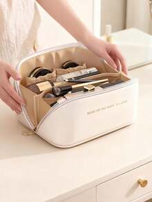 PU皮革防水化妆包，大容量双层化妆包，多功能旅行收纳包，化妆品整理收纳，化妆品收纳袋，护肤包，大容量洗漱包，旅行居家化妆包整理器，化妆品收纳袋，化妆包，化妆袋，旅行必备 - 彩色 - 查看 2