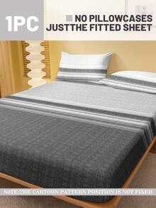 1 pieza Sábana ajustada con estampado de rompecabezas geométrico a rayas en gris neutro, funda de edredón estampada para dormitorio (no incluye funda de almohada) - Multicolor - Ver 2