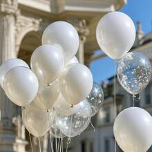50/100个珠光白气球套装，高级光泽表面，适用于婚礼、求婚、生日派对、宴会、周年纪念、摄影背景、情人节，优雅纯净，柔和光泽，营造浪漫精致的氛围，是高档婚礼和派对装饰的理想之选。 - 珠光白 - 查看 6