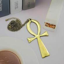 RechicGu Vintage Ancient Egyptian Cleopatra Coptic Sym.Bol Of Life Big Ankh Cross Pendant Long Chain Gothic Necklace,34inch,VintageGoldNecklace - 復古金項鍊 - 查看 4