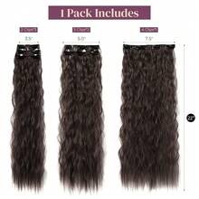 6PCS Clip In Hair Extensions 24inch Black Brown Hair Extension Long Mermaid Waves Synthetic Clip On Hairpiece For Women,BlackBrown-Wavy - 黑棕色波浪捲 - 查看 3