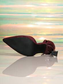 1 Pair Solid Color Pointed Toe Hollow Out High Heel Pumps, Suitable For Commuting And All Seasons - Burgundy - View 6