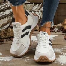 女士舒适系带运动鞋 - 轻便多功能休闲鞋，防滑橡胶鞋底，适合所有季节 - 白色 - 查看 5