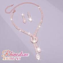 Unicra Silver Rhinestone Bridal Wedding Jewelry Set Crystal Necklace Earrings Sets Formal Prom Costume Jewelry Sets For Women And Brides,Pink - 粉色 - 查看 3