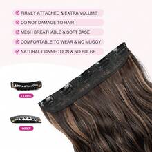 20inch 1-Pack 3/4 Full Head Curly Wave Clips In On Synthetic Hair Extensions HE008 Hair Pieces For Women 5 Clips 4.5 Oz Per Piece - Chocolate Brown With Highlights,ChocolateBrownwithHighlights - 巧克力棕色高光 - 查看 4